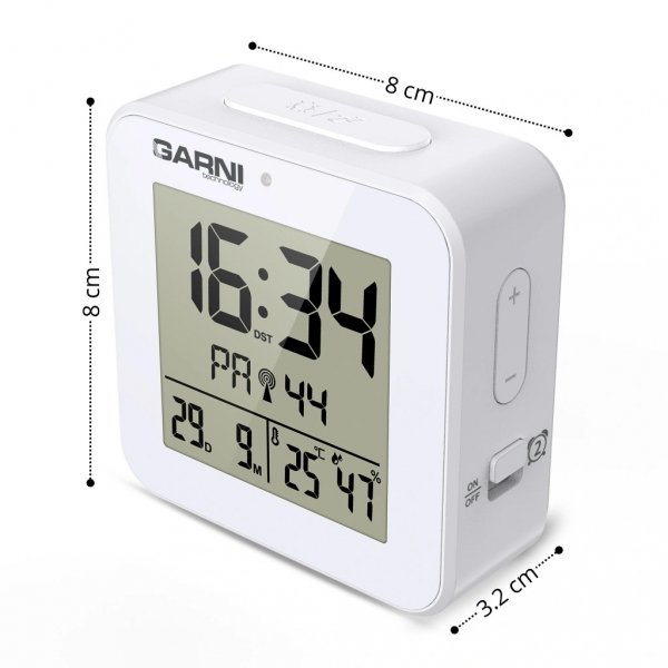 Garni 138W budzik biurkowy z termohigrometrem monitor klimatu pomieszczeń elektroniczny wewnętrzny, biały