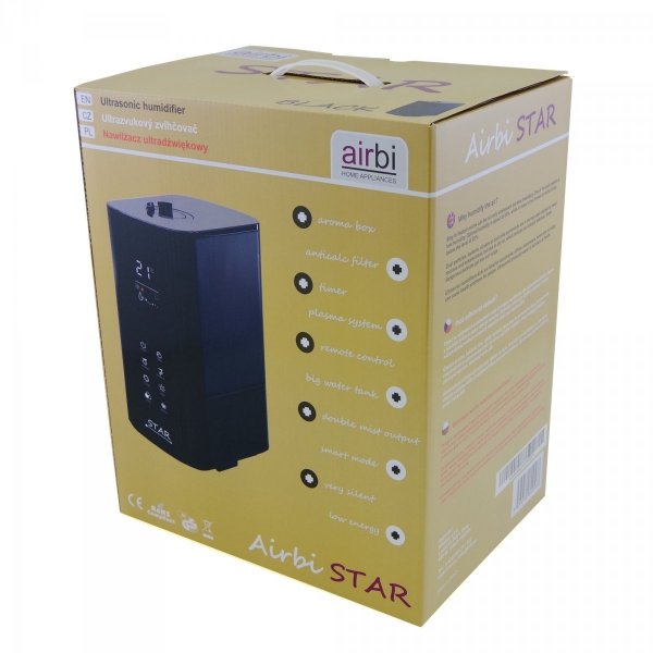 Airbi STAR nawilżacz powietrza ultradźwiękowy, plazma, aromadyfuzer, czarny 45m2