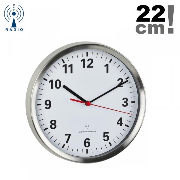 TFA 60.3529 zegar ścienny wskazówkowy sterowany radiowo płynąca wskazówka aluminium szkło średnica 22 cm