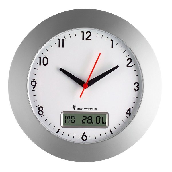 TFA 98.1092 zegar ścienny wskazówkowy sterowany radiowo z kalendarzem 30 cm