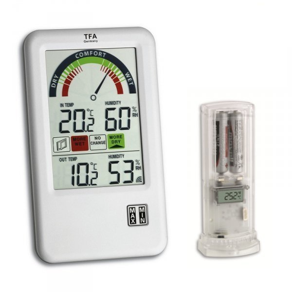 TFA 30.3045 BEL-AIR termohigrometr bezprzewodowy z czujnikiem zewnętrznym kontroler klimatu pomieszczeń