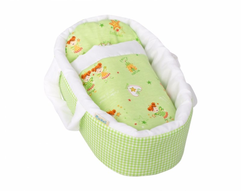 Nosidełko mini dla lalki do 26 cm ZIELONA KRATKA z kwiatuszkami