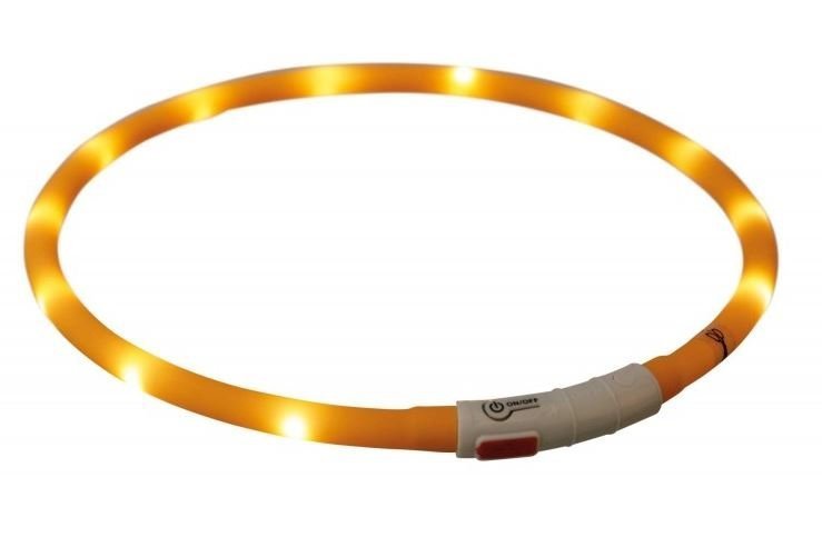 TRIXIE Opaska obroża świecąca USB silikon XS–XL 70cm/10mm pomarańczowa TX-12646