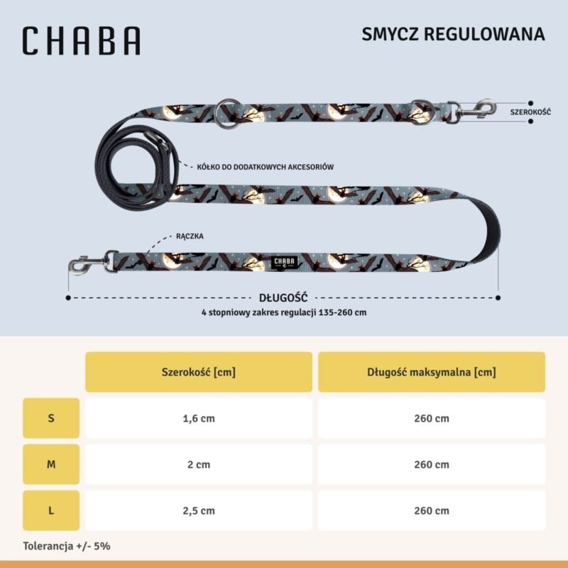 Chaba Smycz regulowana L 2,5x260cm Transylvania