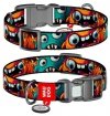 Collar WauDog Nylon Obroża nylonowa z QR-paszportem, plastikowy fastex, wzór ZĘBATE POTWORY, L 25mm/33-49cm