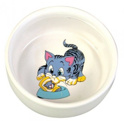 Trixie Miska ceramiczna biała z kotkiem 0,3L/11cm [4009] 