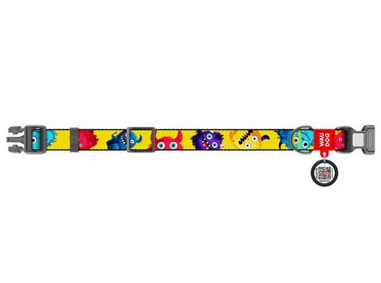 Collar WauDog Nylon Obroża nylonowa z QR-paszportem, plastikowy fastex, wzór FUTRZANE POTWORY, L 25mm/33-49cm