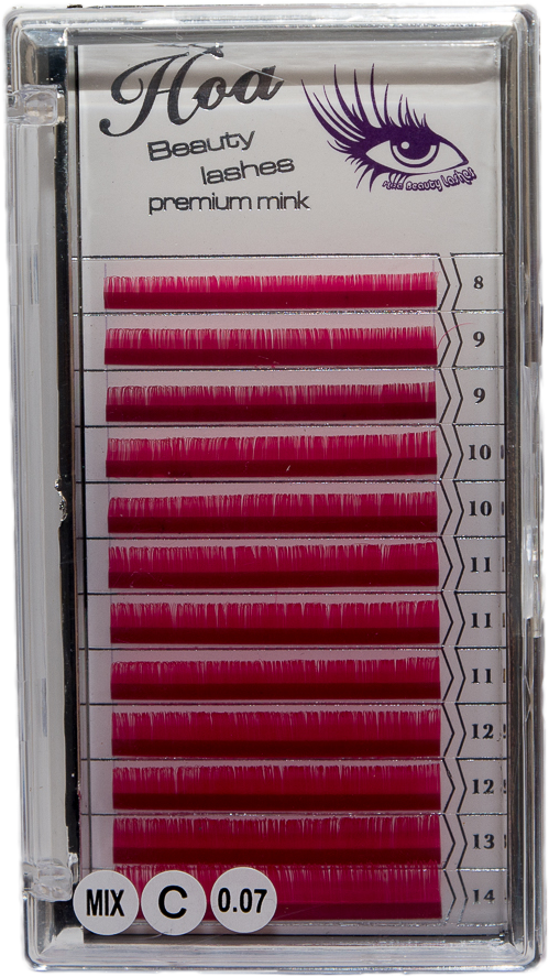 Rzęsy kolorowe 0,07 MIX Pink  HOA Beauty Lashes