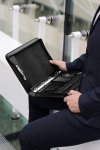 Skórzany biwuar aktówka Solome LW01 granatowa wnetrze plener