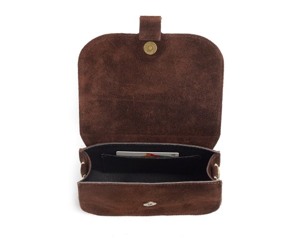 Damska skórzana torebka wizytowa listonoszka Solome Capri brązowa zamszowa wnętrze