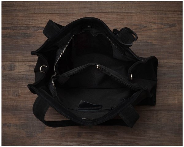 Skórzana torba damska włoska torebka miejska Solome Naomi czarna zamszowa wnetrze