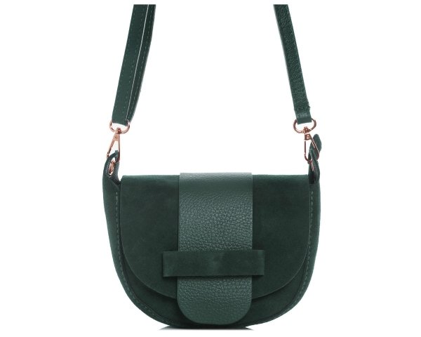 Zielona skórzana listonoszka torebka damska Solome Nola na ramię zamszowa przód