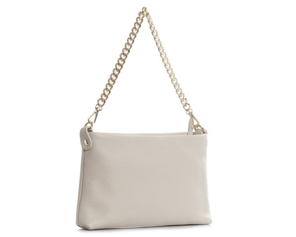 Damska skórzana kopertówka torebka wizytowa Solome Inka jasny beż skos