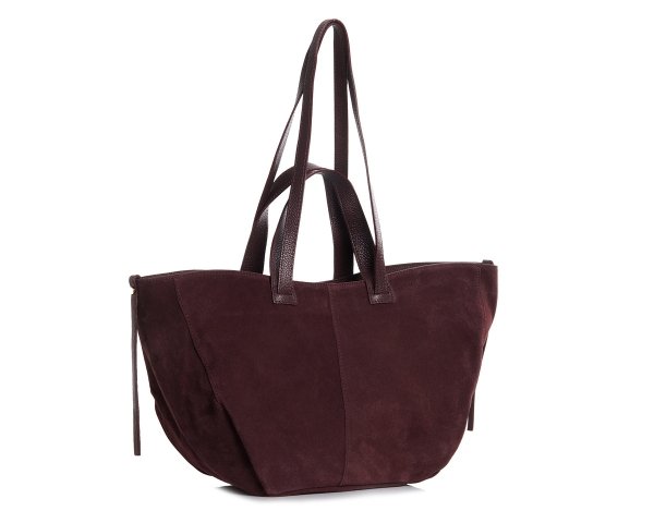 Skórzana torba damska włoska torebka miejska Solome Moza bordowa zamszowa skos