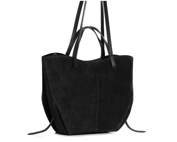 Włoska skórzana torba damska Shopperka Solome Rosa czarna zamszowa z bliska