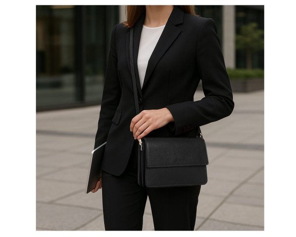 Czarna skórzana listonoszka torebka damska Solome Ulla na ramię z modelką