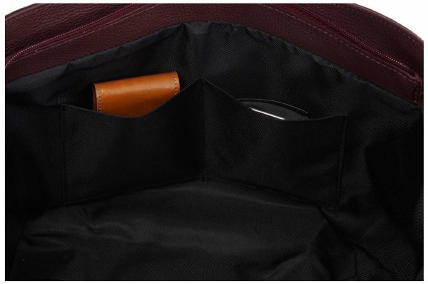 Skórzana torba damska włoska torebka miejska Solome Moza bordowa zamszowa kieszonki