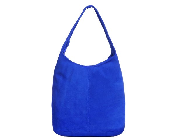 Skórzana torba damska włoska torebka miejska Solome Oponka kobaltowy zamszowa przód