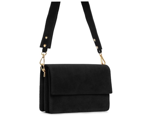 Skórzana listonoszka torebka damska Solome Ulla czarna zamszowa na ramię skos