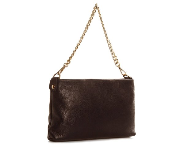 Damska skórzana kopertówka torebka wizytowa Solome Inka brązowa skos