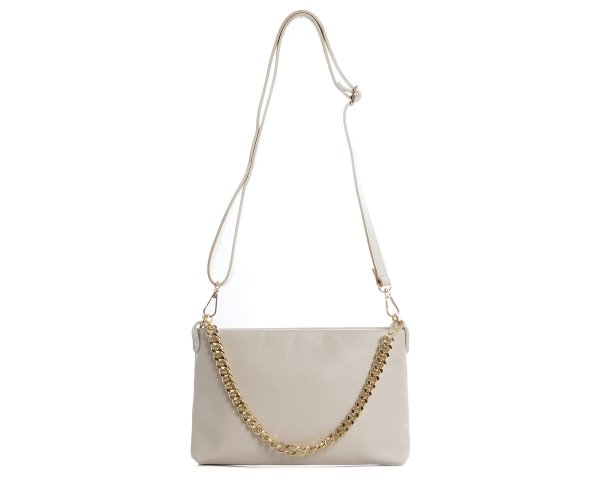 Damska skórzana kopertówka torebka wizytowa Solome Inka jasny beż na pasku