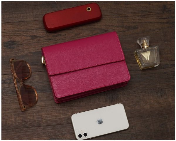 Fuksja skórzana listonoszka torebka damska Solome Ulla na ramię z góry