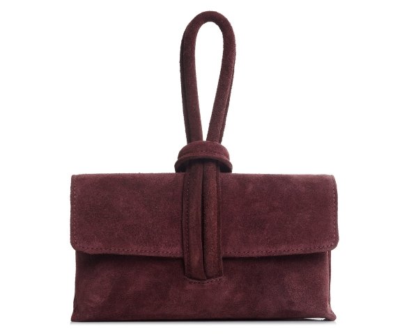 Damska skórzana kopertówka torebka wizytowa Solome Flora bordowa przód
