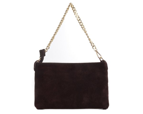 Damska skórzana kopertówka torebka wizytowa Solome Inka brązowa zamsz przód 