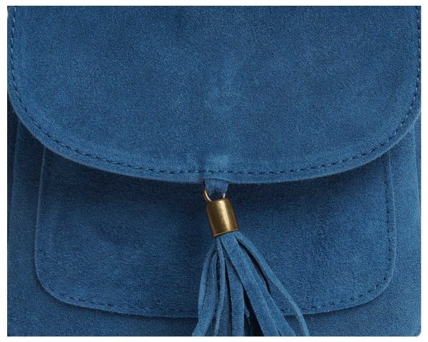 Damska skórzana zamszowa torebka listonoszka Solome Navia niebieska detal