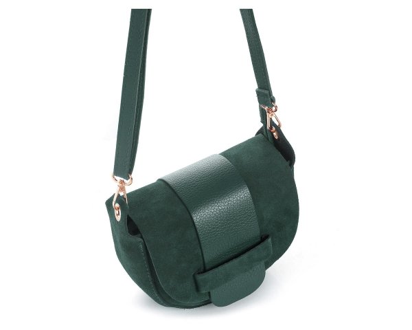 Zielona skórzana listonoszka torebka damska Solome Nola na ramię zamszowa skos