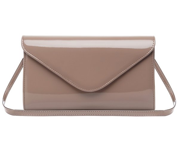 Torebka wizytowa kopertówka Solome L5 niebieska brązowa lakier na pasku