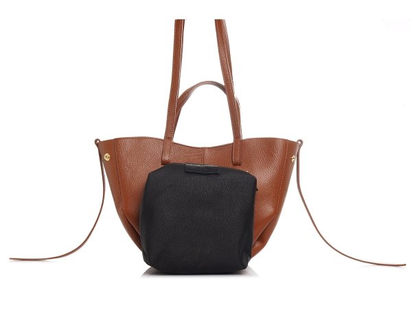 Włoska skórzana torba damska Shopperka Solome Monroe brązowa koniak kosmetyczka