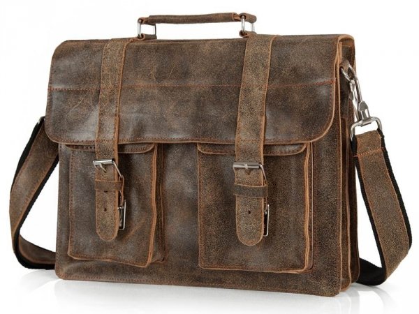 Skórzana męska torba na ramię Solome Lago 02 brązowa vintage skos