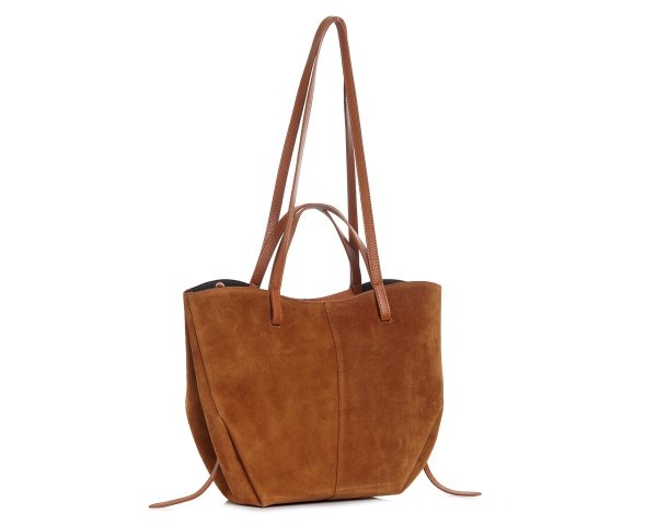 Włoska skórzana torba damska Shopperka Solome Rosa brązowa koniak zamszowa skos