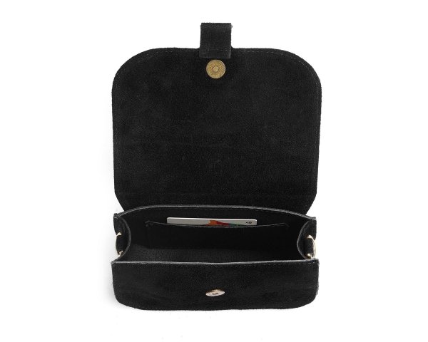 Damska skórzana torebka wizytowa listonoszka Solome Capri czarna zamszowa wnętrze