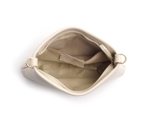 Damska skórzana kopertówka torebka wizytowa Solome Inka jasny beż wnętrze 