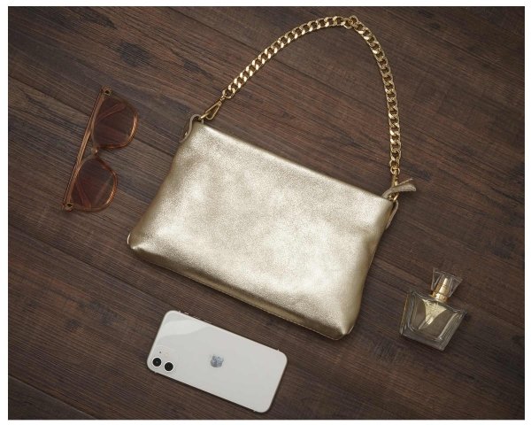 Damska skórzana kopertówka torebka wizytowa Solome Inka złota plener