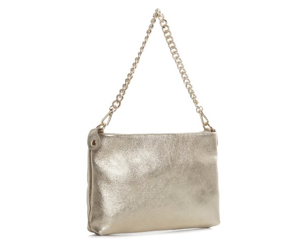 Damska skórzana kopertówka torebka wizytowa Solome Inka złota skos