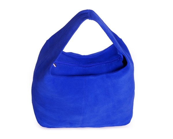 Skórzana torba damska włoska torebka miejska Solome Oponka kobaltowy zamszowa z góry