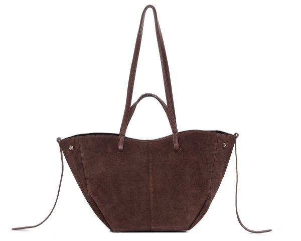 Włoska skórzana torba damska Shopperka Solome Rosa brązowa zamszowa na pasku