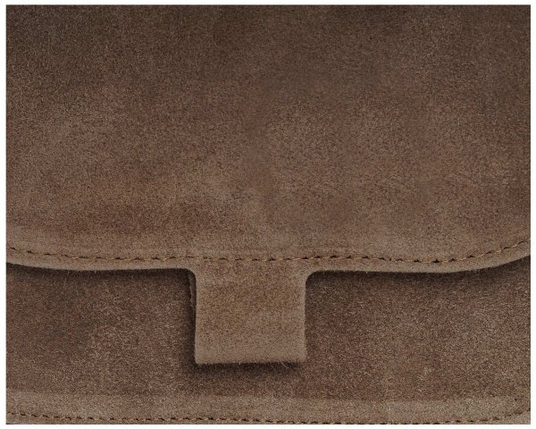 Damska skórzana torebka wizytowa listonoszka Solome Capri taupe zamszowa detal