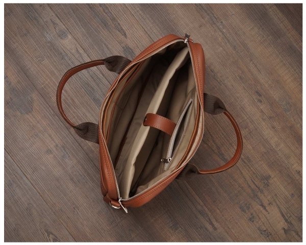 Skórzana aktówka torba na laptopa Solome Summit brązowa koniak wnętrze