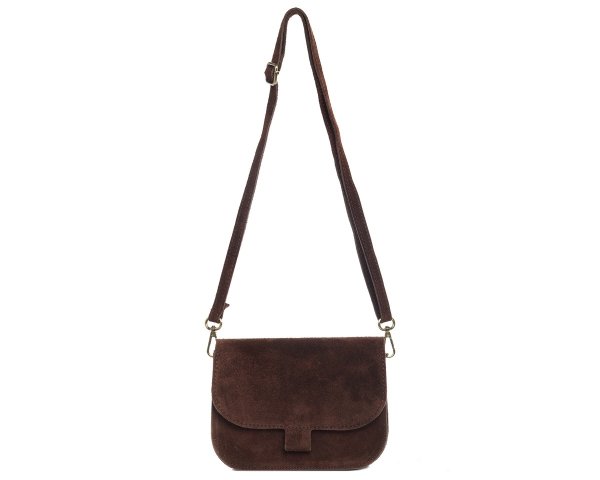 Damska skórzana torebka wizytowa listonoszka Solome Capri brązowa zamszowa na pasku