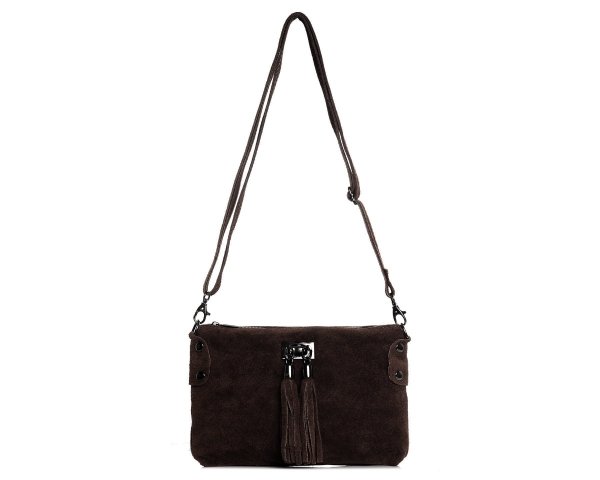 Damska skórzana zamszowa torebka listonoszka Solome Marika brązowa przód