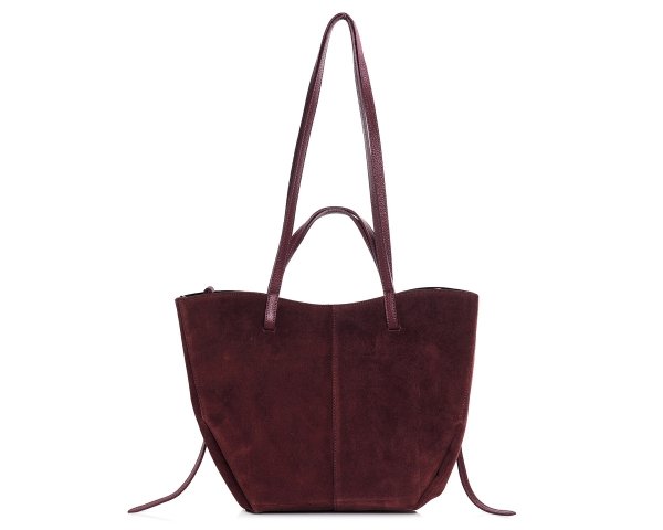 Włoska skórzana torba damska Shopperka Solome Rosa bordowa zamszowa przód