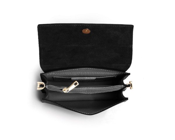 Czarna skórzana listonoszka torebka damska Solome Ulla na ramię wnętrze