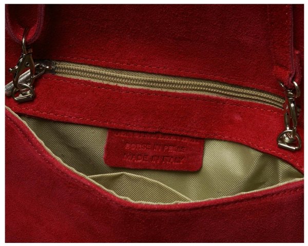 Damska skórzana kopertówka torebka wizytowa Solome Flora czerwona wnetrze