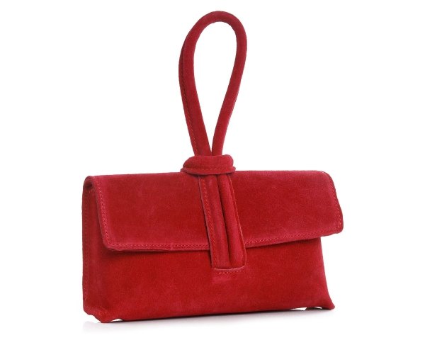 Damska skórzana kopertówka torebka wizytowa Solome Flora czerwona skos
