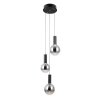 Czarna szklana lampa wisząca okrągłe klosze kule szklane przyciemnione szare Strela Italux PND-34378-3S-BK