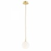 Lampa wisząca minimalistyczna biała kula opal mat 12cm ryflowane mleczne szkło złote mosiężne dodatki PALOMA 8506 Argon